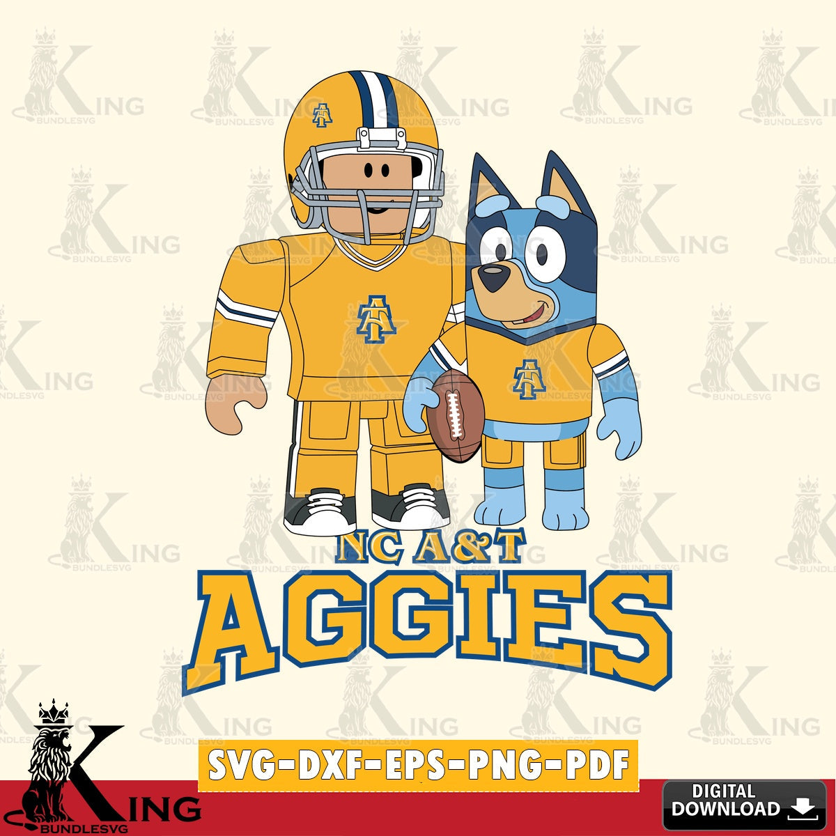 North Carolina A&T Roblox & Bluey Football SVG file , NCAA Cricut,  File cut , Digital Download , PDF File