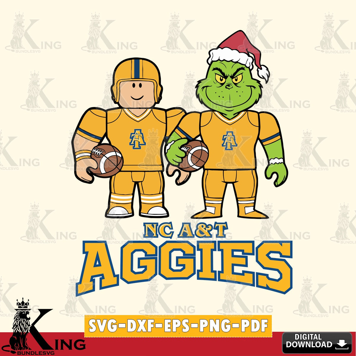 North Carolina A&T Roblox & Grinch Football SVG file , NCAA Cricut,  File cut , Digital Download , PDF File