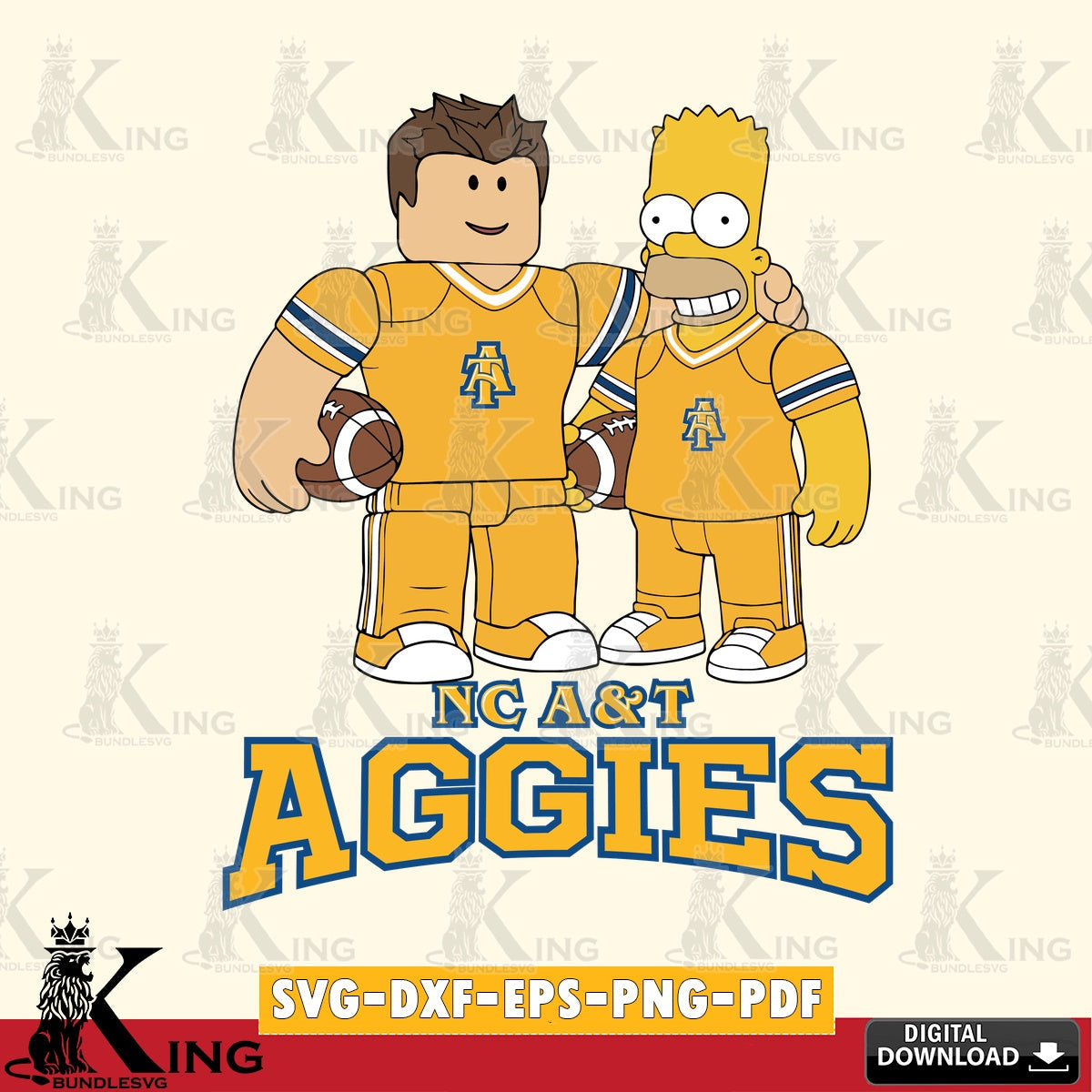North Carolina A&T Roblox & Homer Simpson Football SVG file , NCAA Cricut,  File cut , Digital Download , PDF File