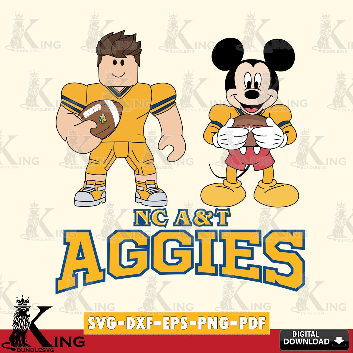 North Carolina A&T Roblox & Mickey Football SVG file , NCAA Cricut,  File cut , Digital Download , PDF File