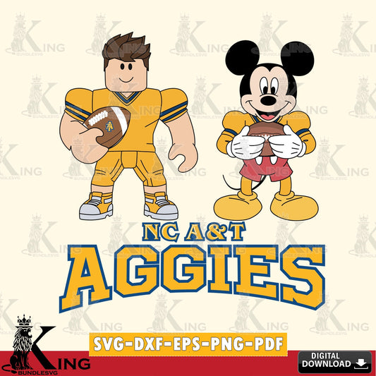 North Carolina A&T Roblox & Mickey Football SVG file , NCAA Cricut,  File cut , Digital Download , PDF File