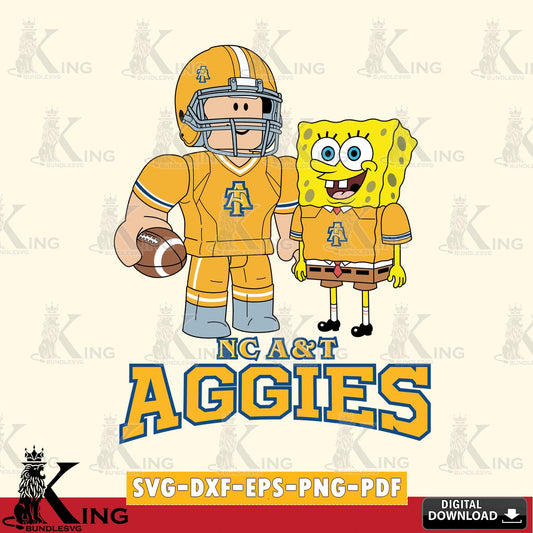 North Carolina A&T Roblox & Spongebob Football SVG file , NCAA Cricut,  File cut , Digital Download , PDF File