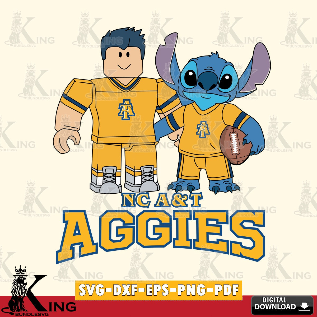 North Carolina A&T Roblox & Stitch Football SVG file , NCAA Cricut,  File cut , Digital Download , PDF File