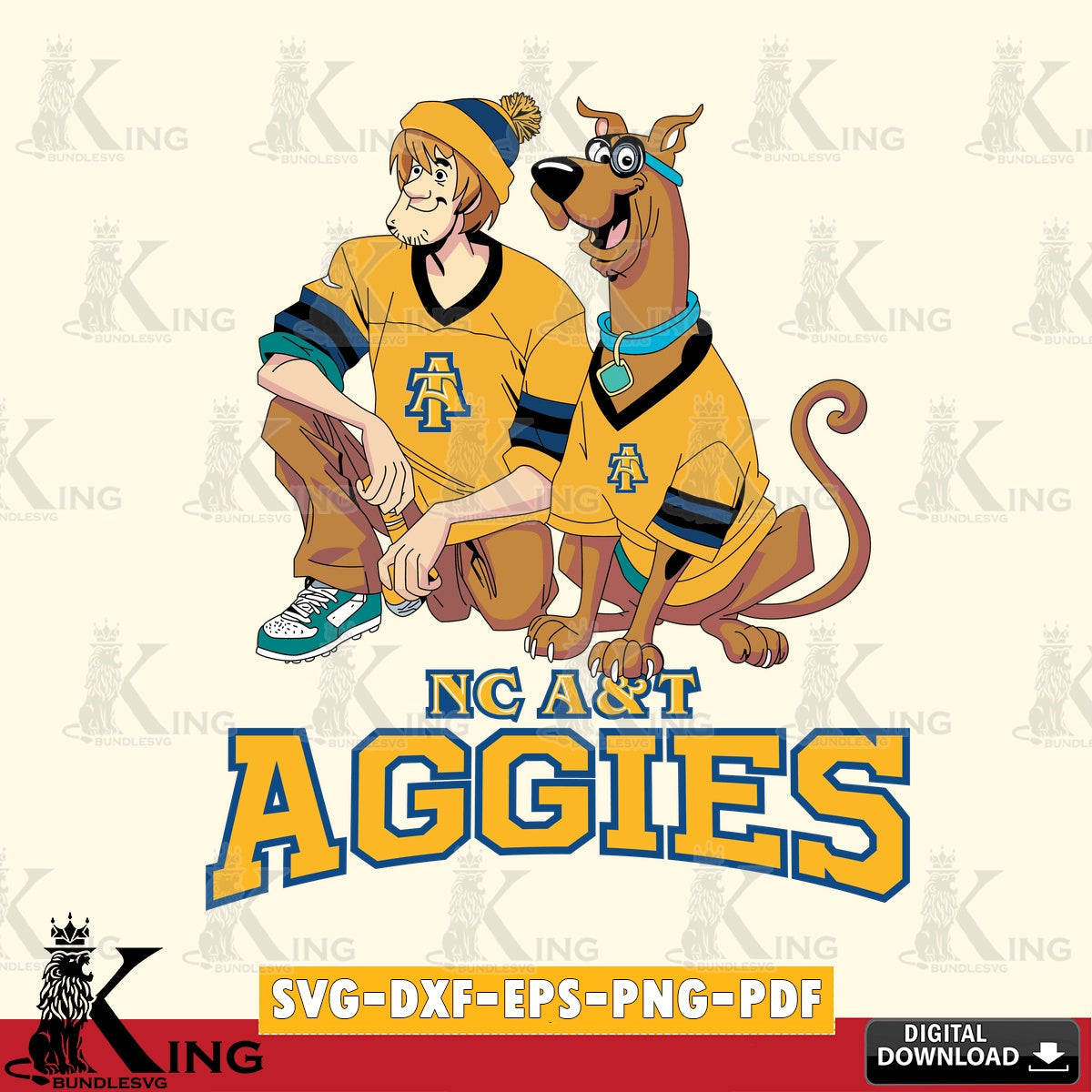 Beautiful illustration of North Carolina A&T Shaggy and Scooby Doo football, a printable vector design for sublimation and crafts