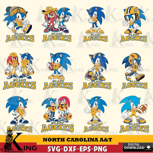 Premium pack containing North Carolina A&T Sonic & Knuckles NCAA Football bundle vector art for engraving, cutting, and printing.