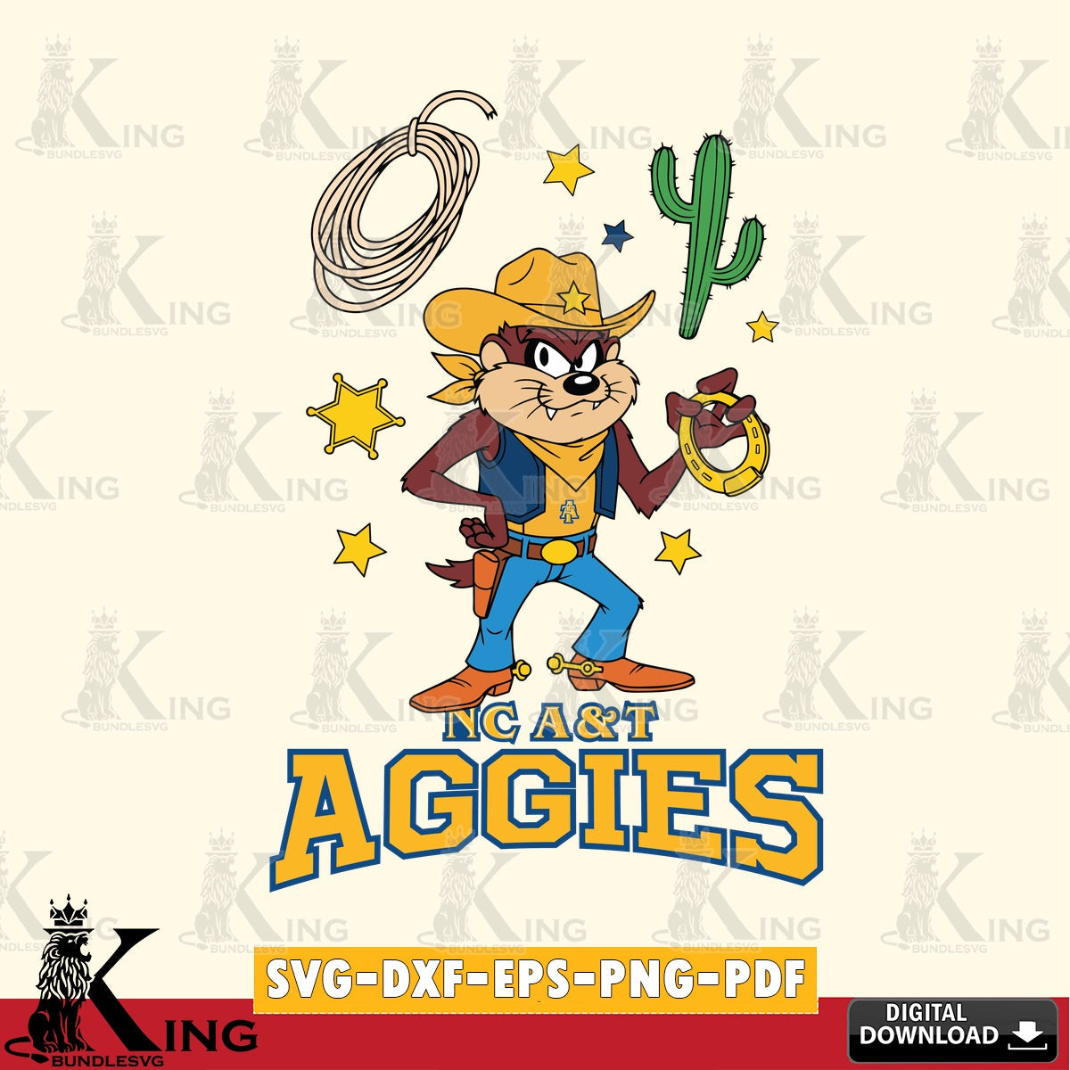 North Carolina A&T Taz Cowboy Western SVG file, Cut file  , Digital Download , Instant Download, Taz svg, NCAA svg