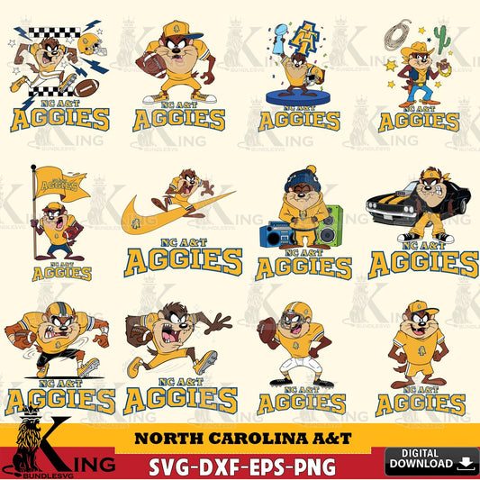 North Carolina A&T Taz Football NCAA Bundle SVG file, Cut file  , Digital Download , Instant Download, Taz svg, NCAA svg