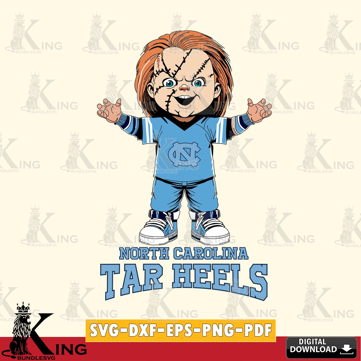 Unique artwork depicting North Carolina Tar Heels Chucky Football, a digital file for silhouette cameo and cricut projects
