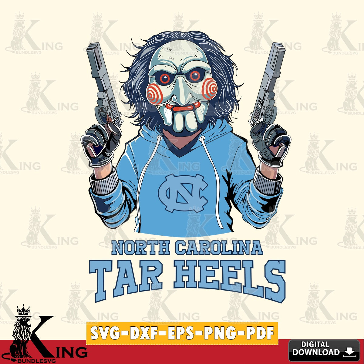 High-quality graphic of North Carolina Tar Heels Jigsaw Billy Football, a digital download for Cricut Maker and paper crafts.