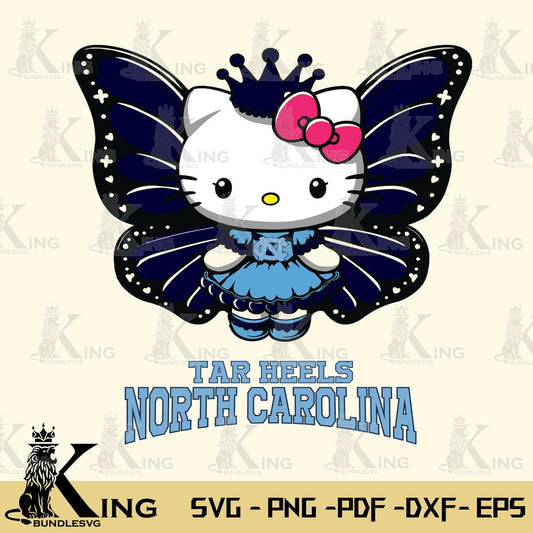 North Carolina Tar Heels Kitty Wings & Flowers Svg Eps Dxf Png File, Digital Download