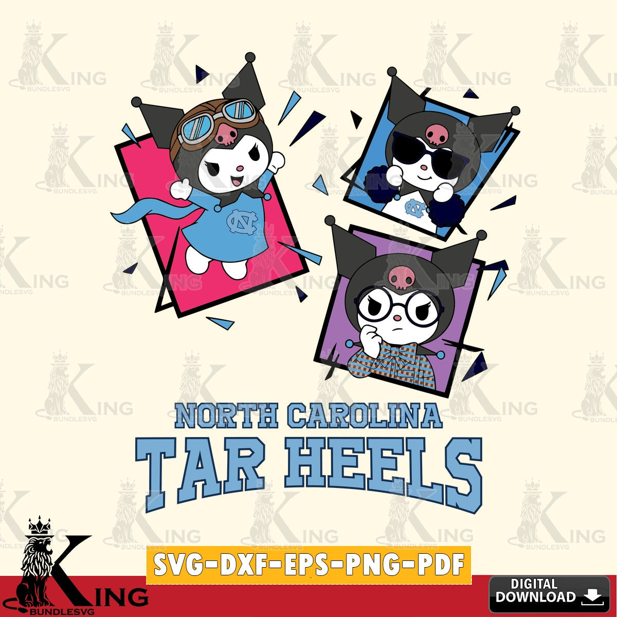 North Carolina Tar Heels Kuromi Action Football SVG file, Cricut, Cut file  , Digital Download , Instant Download, Sanrio svg, Clipart
