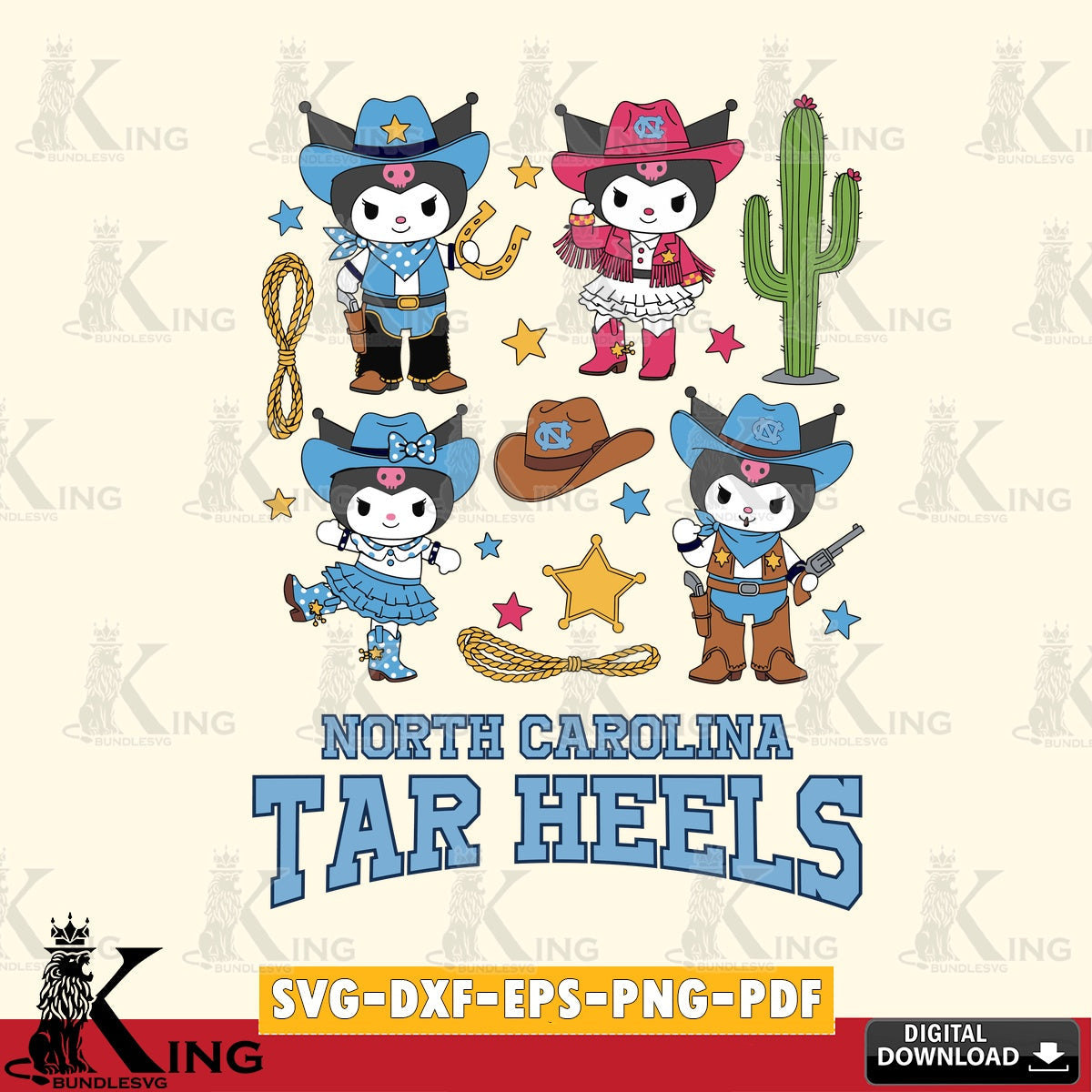 North Carolina Tar Heels Kuromi Cowboy Western SVG file, Cricut, Cut file  , Digital Download , Instant Download, Sanrio svg, Clipart