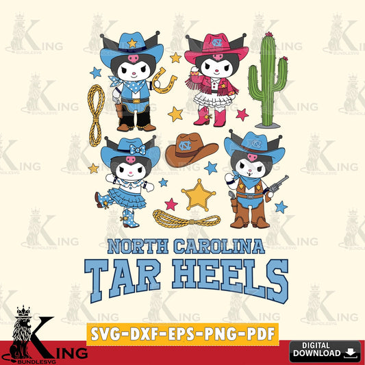 North Carolina Tar Heels Kuromi Cowboy Western SVG file, Cricut, Cut file  , Digital Download , Instant Download, Sanrio svg, Clipart