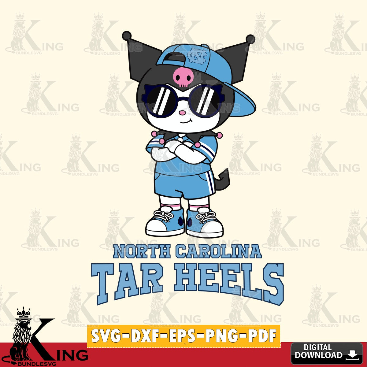 North Carolina Tar Heels Kuromi Football Jersey SVG file, Cricut, Cut file  , Digital Download , Instant Download, Sanrio svg, Clipart