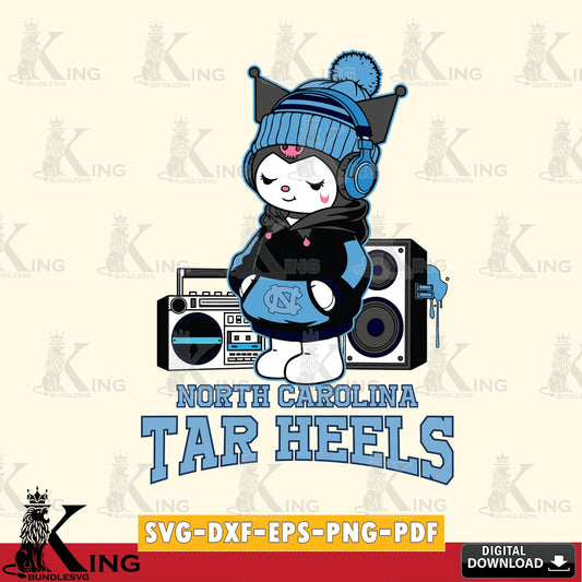 North Carolina Tar Heels Kuromi Football Music SVG file, Cricut, Cut file  , Digital Download , Instant Download, Sanrio svg, Clipart