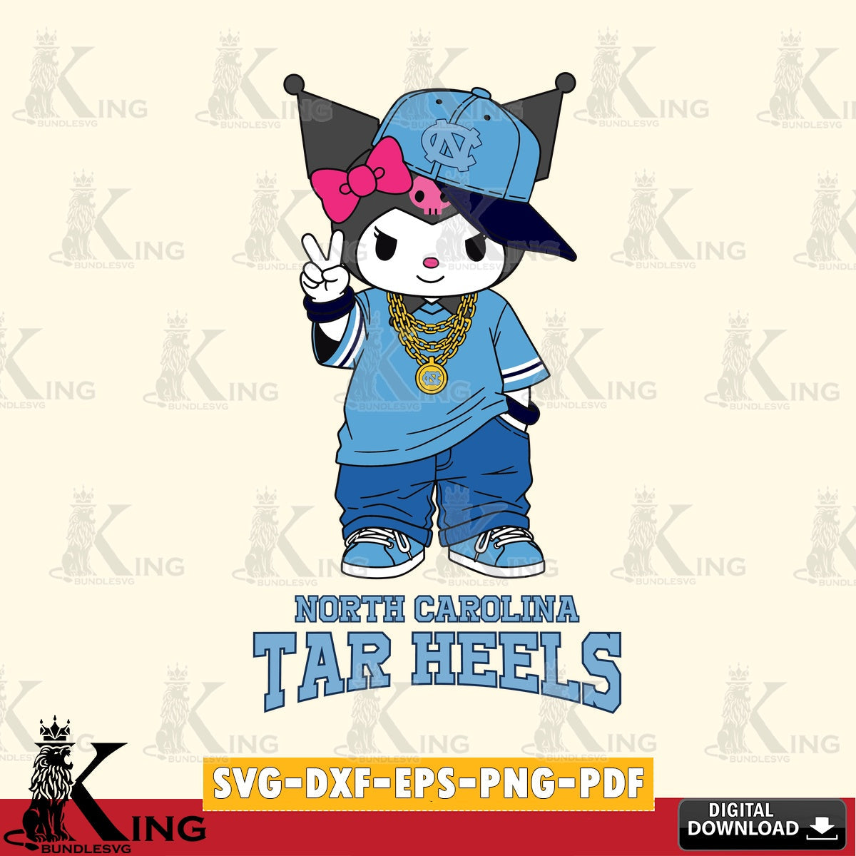 North Carolina Tar Heels Kuromi Streetwear Style SVG file, Cricut, Cut file  , Digital Download , Instant Download, Sanrio svg, Clipart