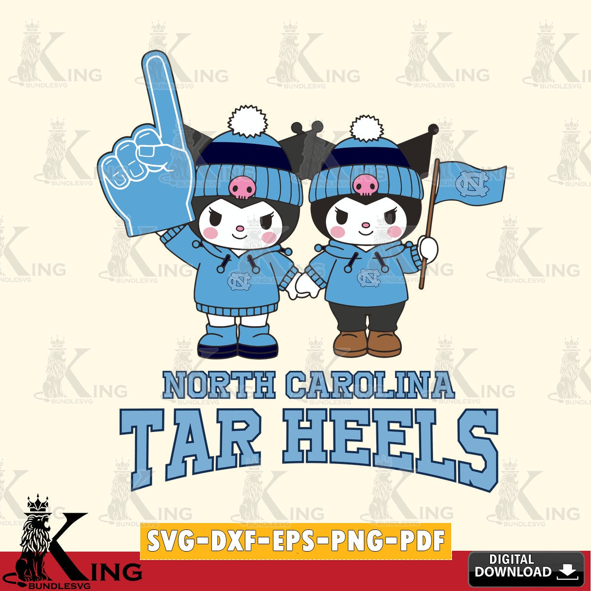 North Carolina Tar Heels Kuromi rugby Fan SVG file, Cricut, Cut file  , Digital Download , Instant Download, Sanrio svg, Clipart