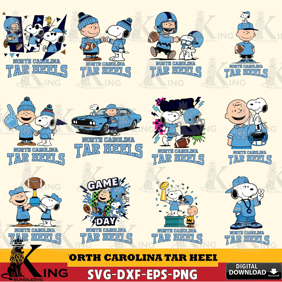 North Carolina Tar Heels Peanuts Football NCAA Bundle SVG, Cricut, Cut file  , Digital Download , Instant Download, Peanuts svg, NCAA svg, Football svg, Sport svg