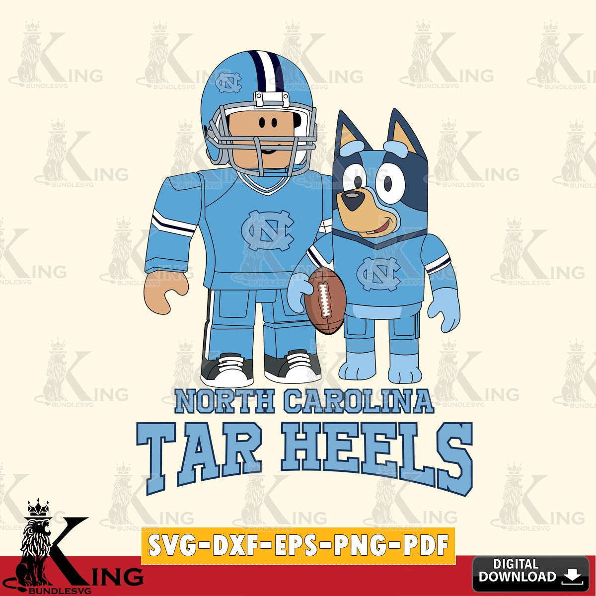 North Carolina Tar Heels Roblox & Bluey Football SVG file , NCAA Cricut,  File cut , Digital Download , PDF File