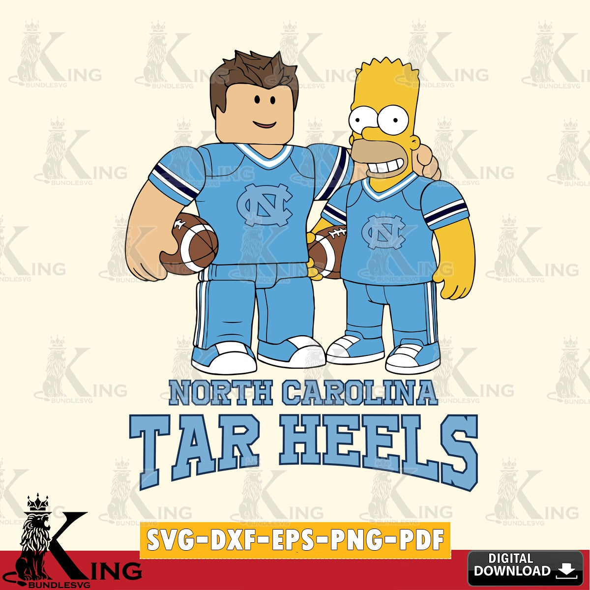 North Carolina Tar Heels Roblox & Homer Simpson Football SVG file , NCAA Cricut,  File cut , Digital Download , PDF File