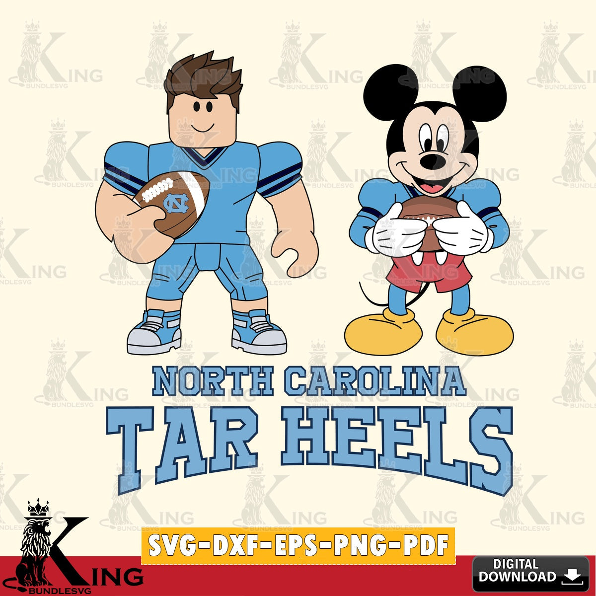 North Carolina Tar Heels Roblox & Mickey Football SVG file , NCAA Cricut,  File cut , Digital Download , PDF File