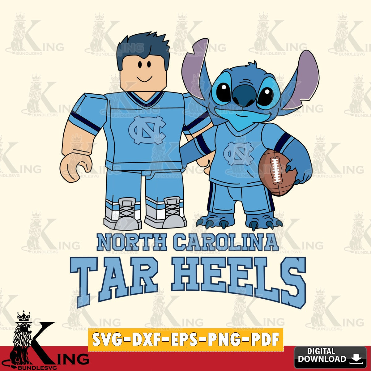 North Carolina Tar Heels Roblox & Stitch Football SVG file , NCAA Cricut,  File cut , Digital Download , PDF File