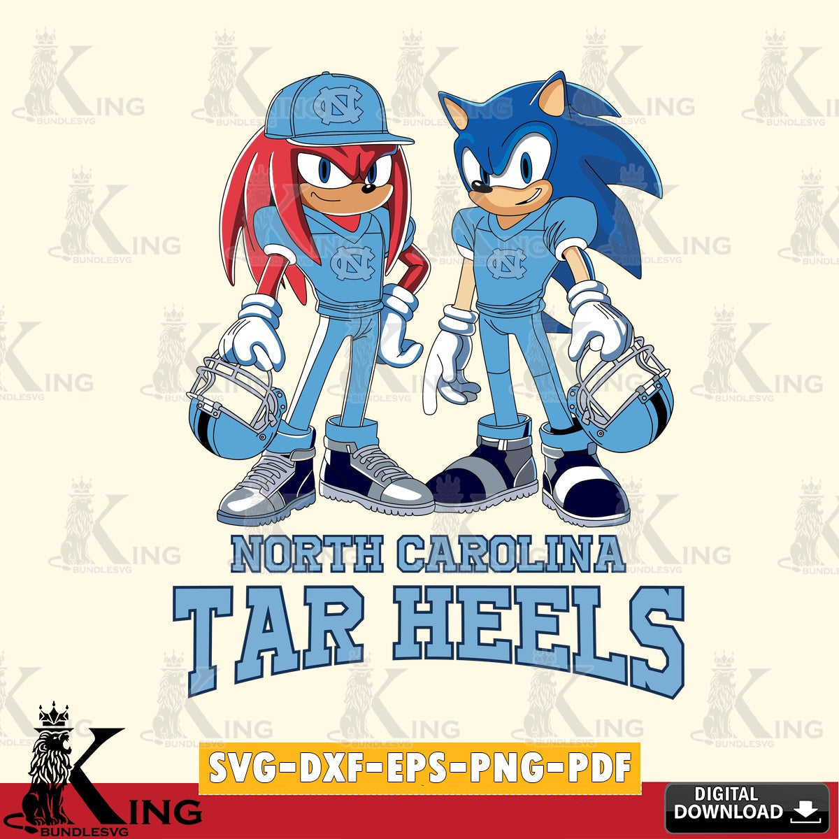 Digital clipart of North Carolina Tar Heels Sonic and Knuckles player football, digital download for Cricut Maker and paper