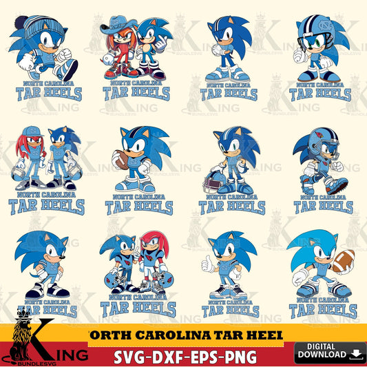 Variety pack of North Carolina Tar Heels Sonic & Knuckles NCAA Football Bundle PNG clipart for sublimation printing and graphic