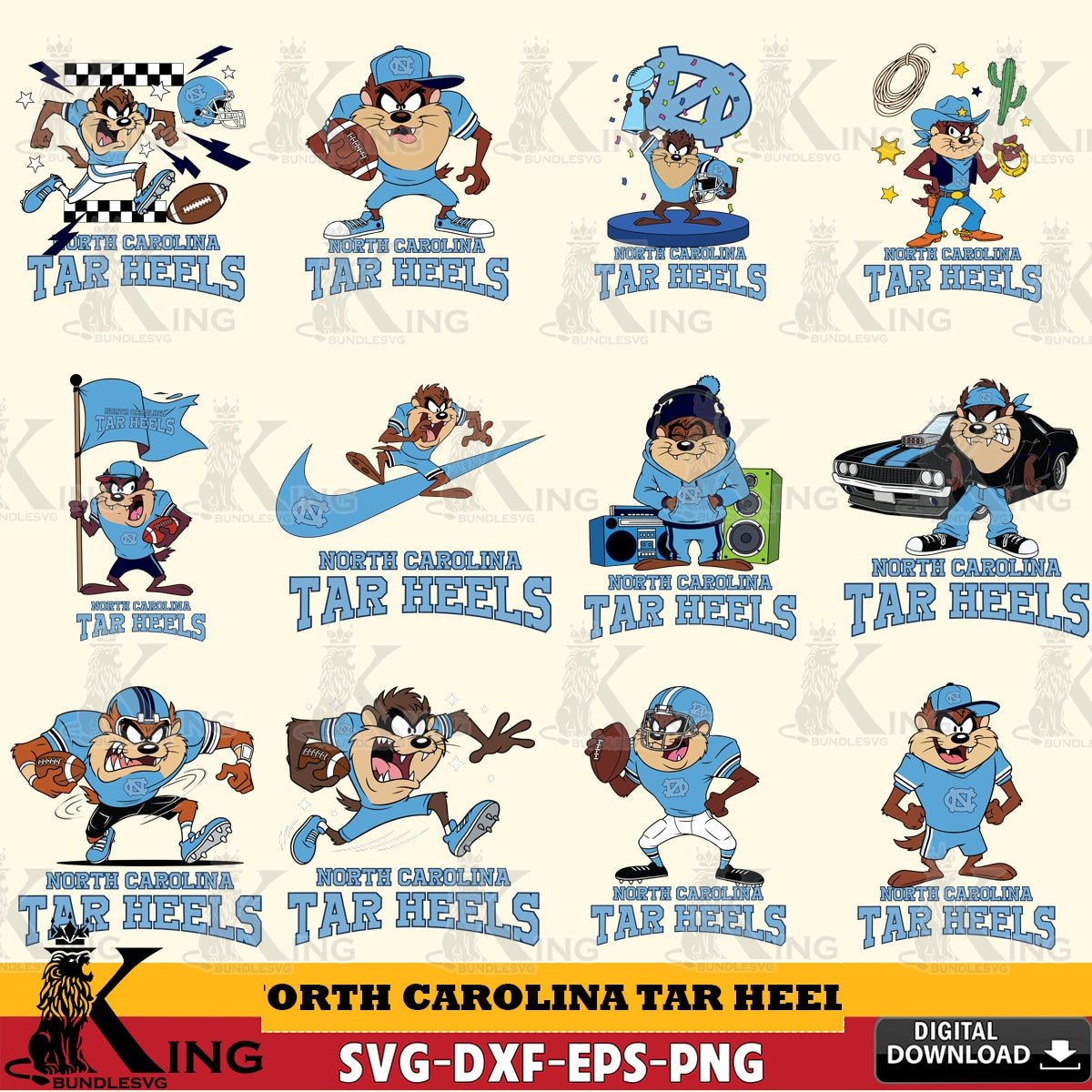 North Carolina Tar Heels Taz Football NCAA Bundle SVG file, Cut file  , Digital Download , Instant Download, Taz svg, NCAA svg