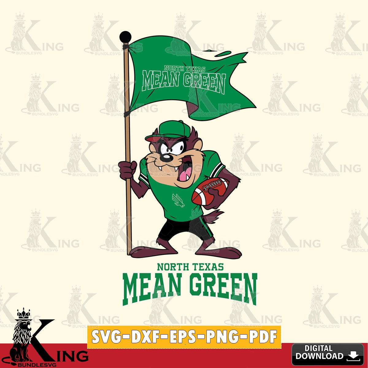 North Texas Mean Green Football Taz Flag Art SVG file, Cut file  , Digital Download , Instant Download, Taz svg, NCAA svg