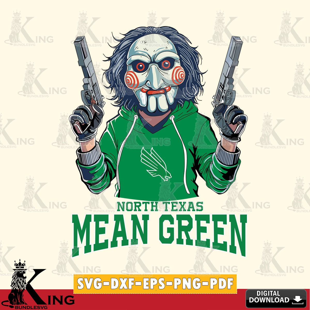 Vector design showing North Texas Mean Green Jigsaw Billy Football, NCAA vector illustration for POD merchandise and apparel
