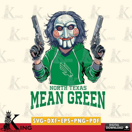 Vector design showing North Texas Mean Green Jigsaw Billy Football, NCAA vector illustration for POD merchandise and apparel