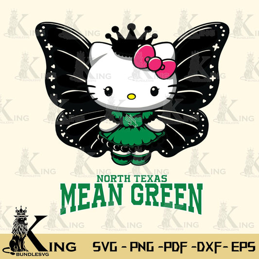 North Texas Mean Green Kitty Wings & Flowers Svg Eps Dxf Png File, Digital Download