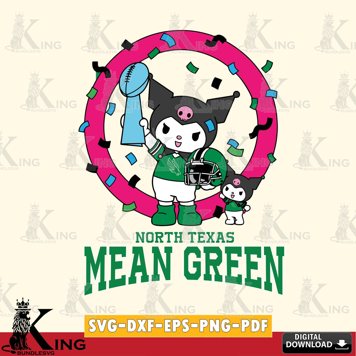 North Texas Mean Green Kuromi Football Champion SVG file, Cricut, Cut file  , Digital Download , Instant Download, Sanrio svg, Clipart