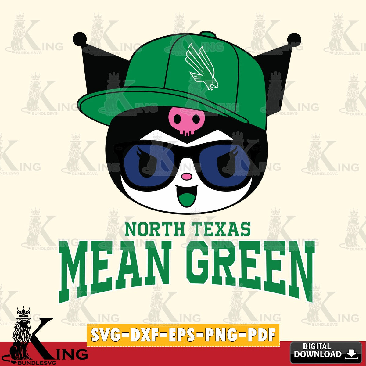 North Texas Mean Green Kuromi Football Cool SVG file, Cricut, Cut file  , Digital Download , Instant Download, Sanrio svg, Clipart