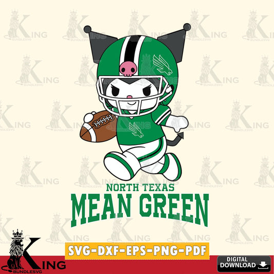 North Texas Mean Green Kuromi Football Run SVG file, Cricut, Cut file  , Digital Download , Instant Download, Sanrio svg, Clipart