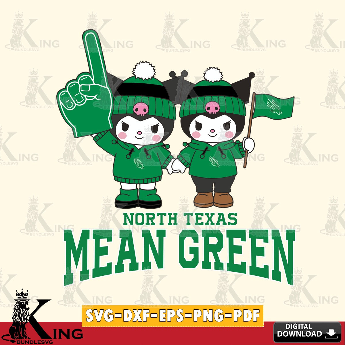 North Texas Mean Green Kuromi rugby Fan SVG file, Cricut, Cut file  , Digital Download , Instant Download, Sanrio svg, Clipart