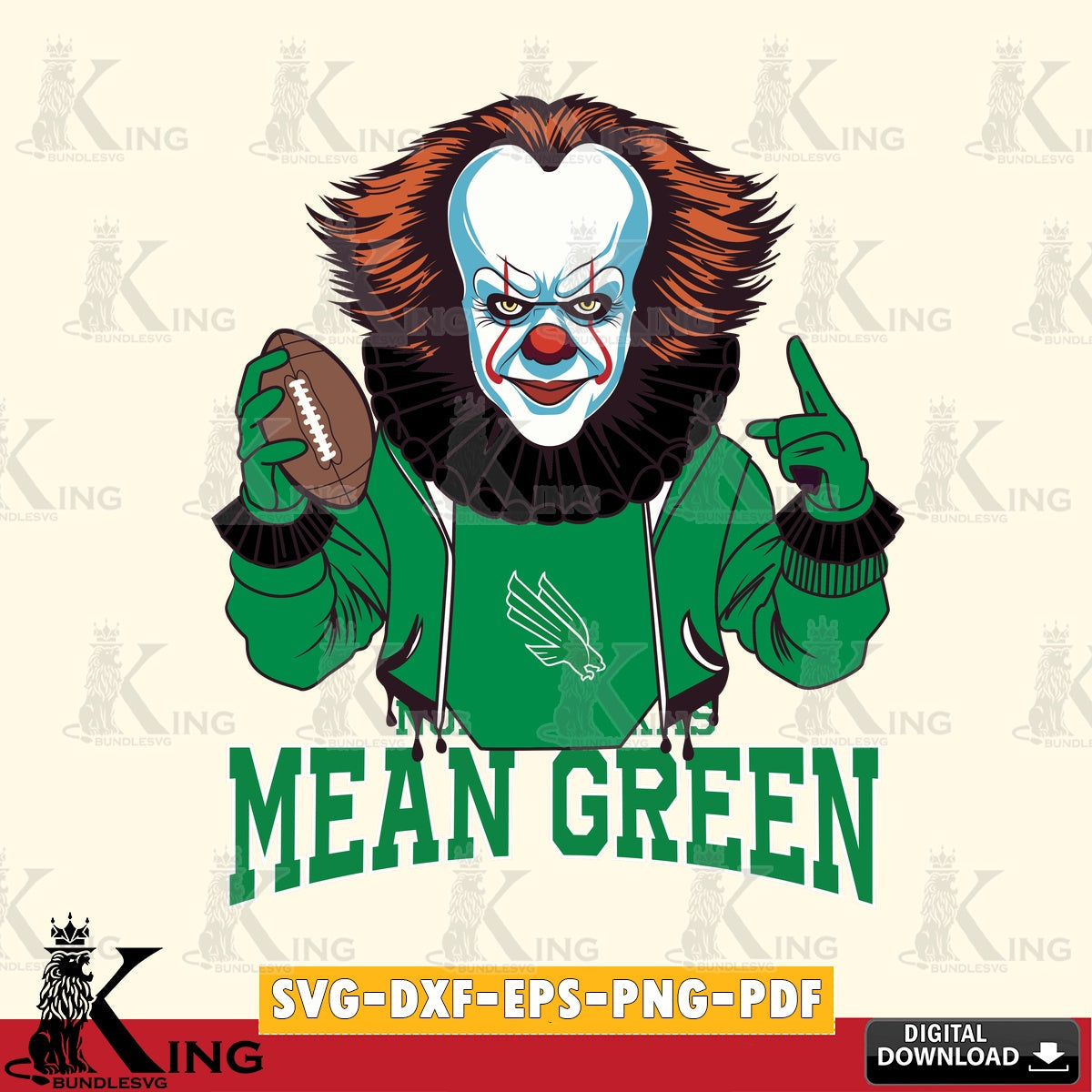 Vector design showing North Texas Mean Green Pennywise player football vector art for engraving, cutting, and printing