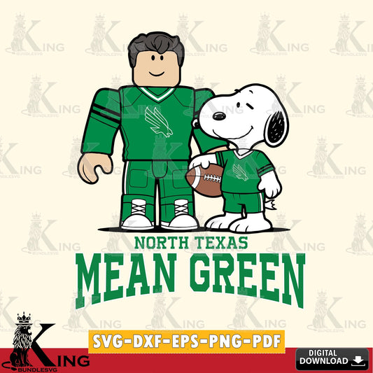 North Texas Mean Green Roblox & Snoopy Football SVG file , NCAA Cricut,  File cut , Digital Download , PDF File