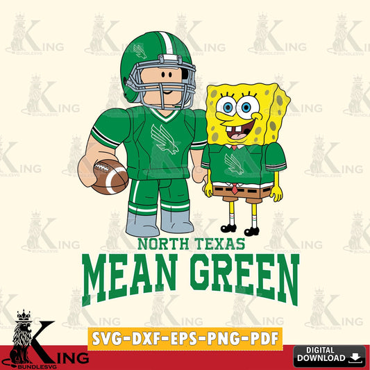 North Texas Mean Green Roblox & Spongebob Football SVG file , NCAA Cricut,  File cut , Digital Download , PDF File