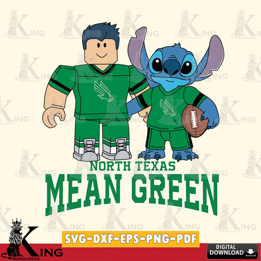 North Texas Mean Green Roblox & Stitch Football SVG file , NCAA Cricut,  File cut , Digital Download , PDF File