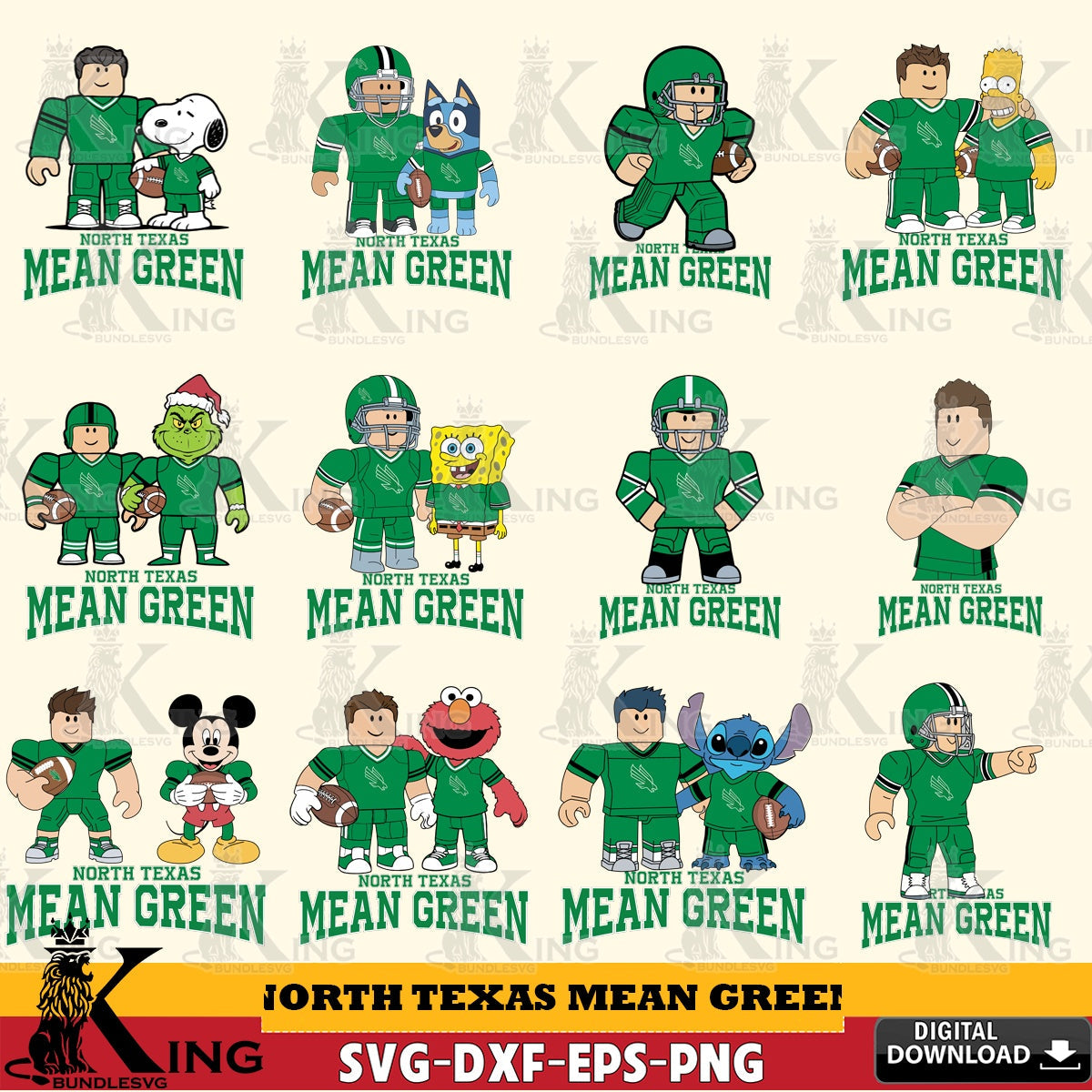 North Texas Mean Green Roblox With Friends football NCAA Bundle SVG file , NCAA Cricut,  File cut , Digital Download , PDF File