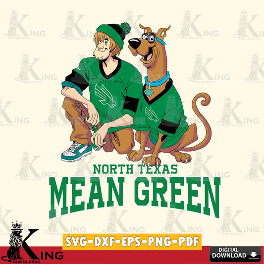 Printable art of North Texas Mean Green Shaggy and Scooby Doo football, digital download for Cricut Maker and paper crafts