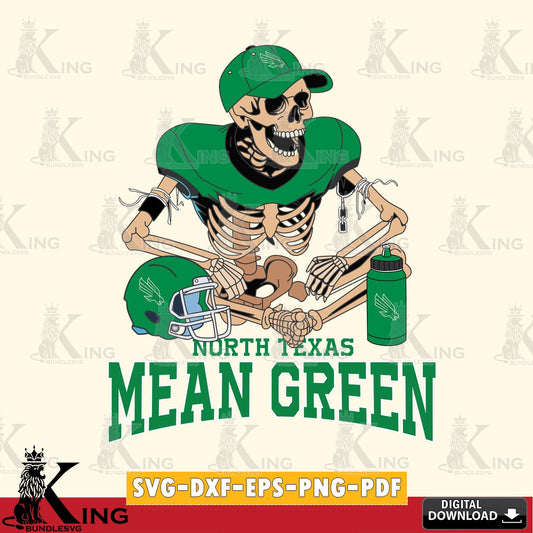 Digital download featuring a North Texas Mean Green skeleton football player cut file ideal for vinyl projects and T-shirt