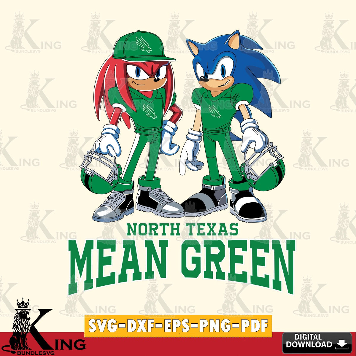 Printable art of North Texas Mean Green Sonic and Knuckles football player, cut file ideal for vinyl projects and T-shirt printing