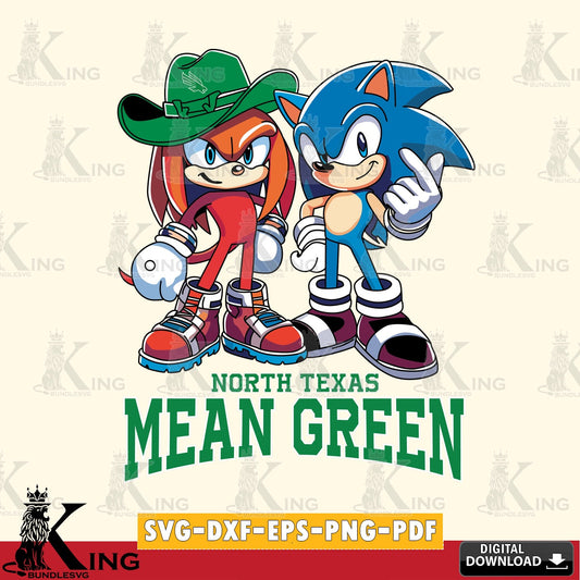 North Texas Mean Green Sonic & Knuckles Football Mascot SVG file, Vector , Digital Download , PDF File , Instant Download