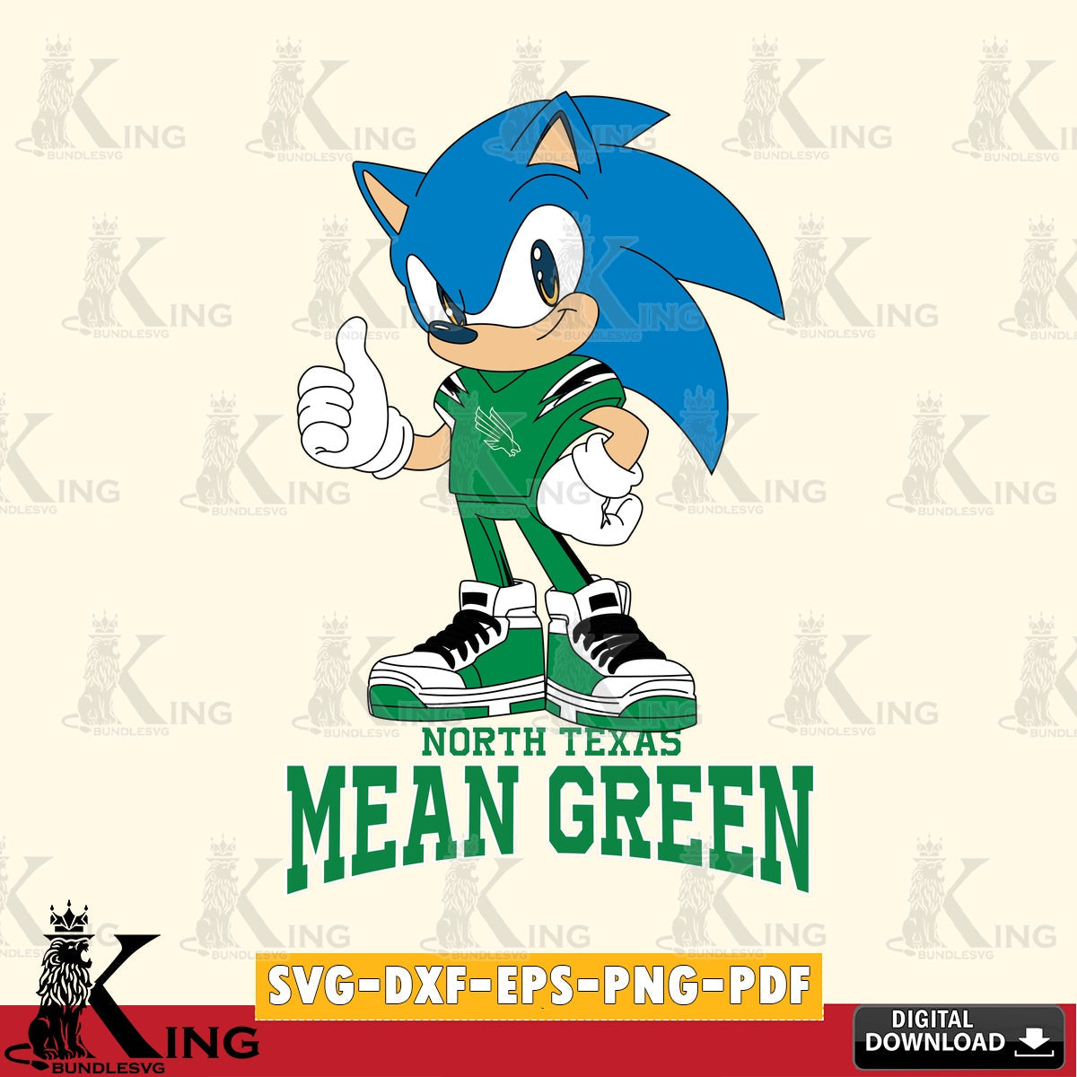 Custom design featuring North Texas Mean Green Sonic Like Football crafting file for iron-on transfer and vinyl decals