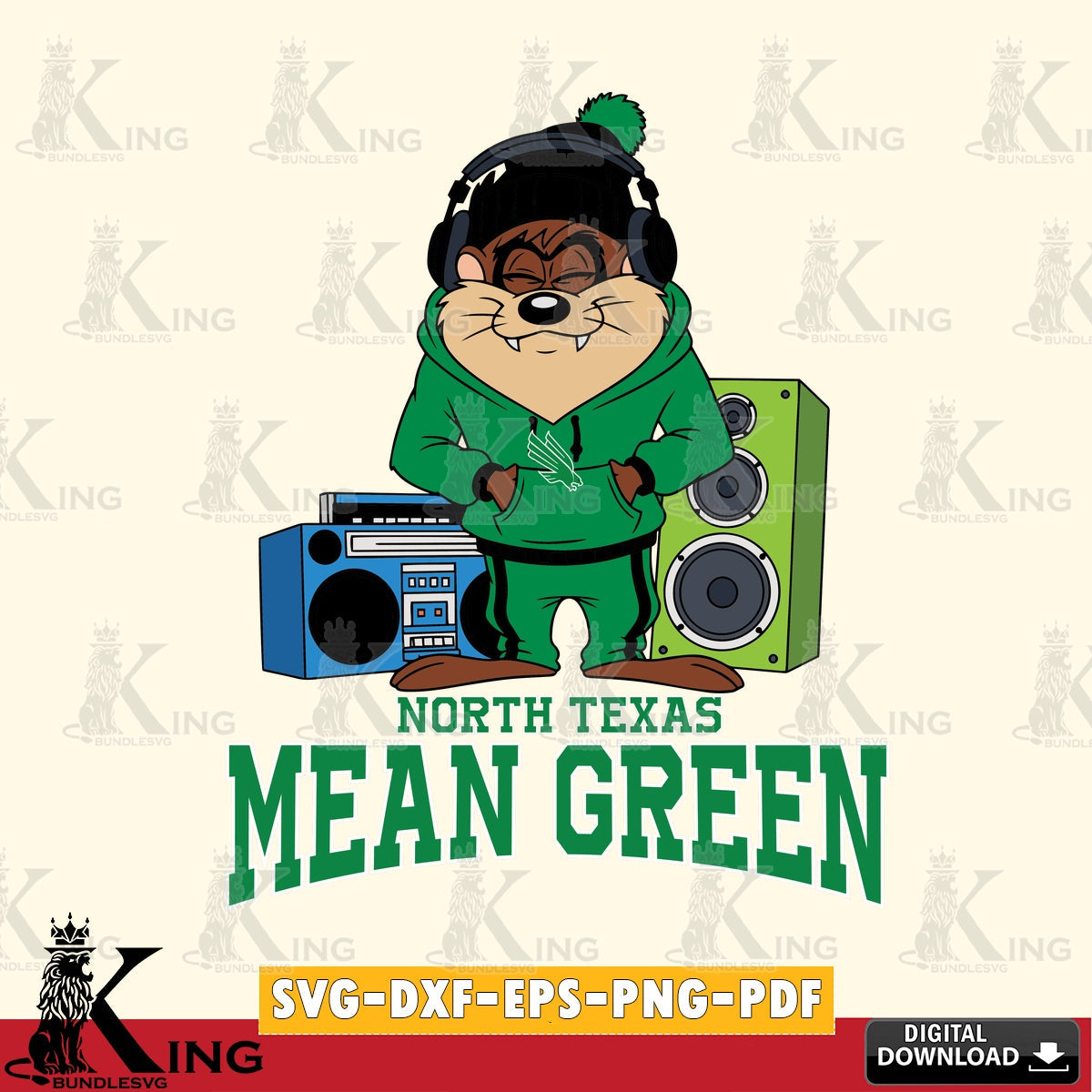 North Texas Mean Green Taz Hip Hop SVG file, Cut file  , Digital Download , Instant Download, Taz svg, NCAA svg