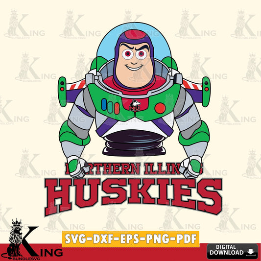 Vector design showing Northern Illinois Huskies Buzz Lightyear Football, versatile clip art for stickers, decals, and mugs.
