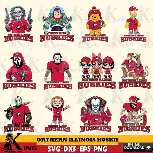 Mega bundle containing Northern Illinois Huskies cartoon football NCAA designs, versatile clip art for stickers, decals, and mugs.